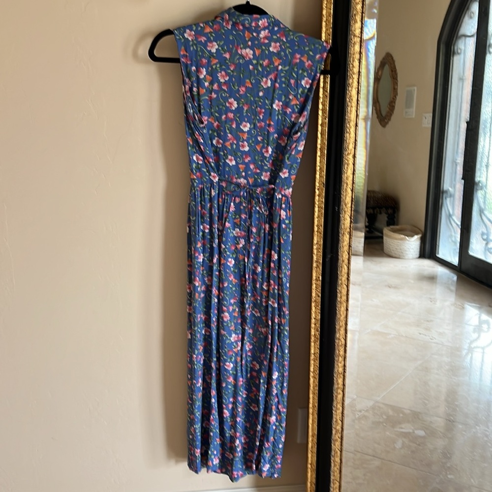 Erika 90’s Vintage Sleeveless Blue Floral Midi Dress - Picture 2 of 6